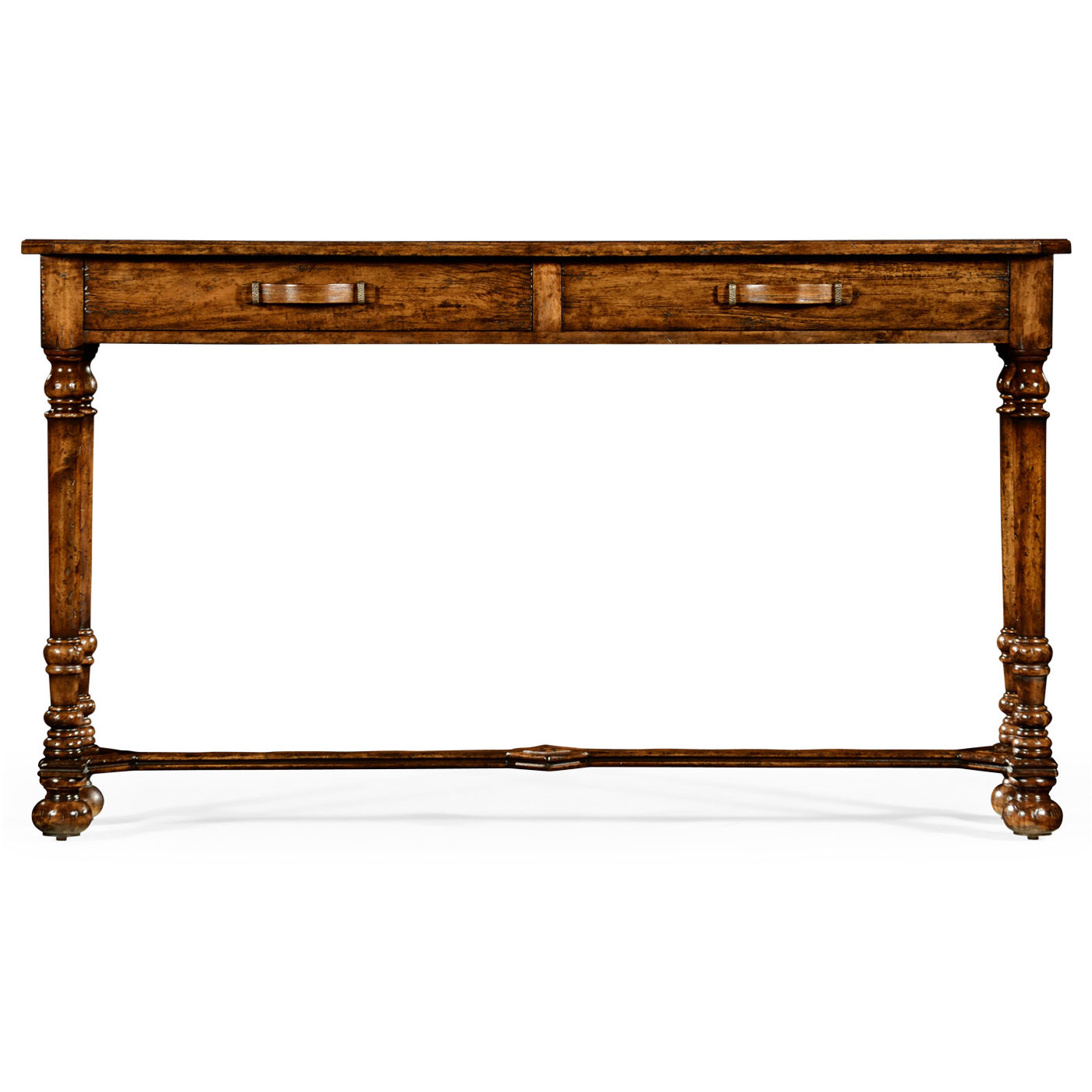 Heavily distressed parquet console with strap handles