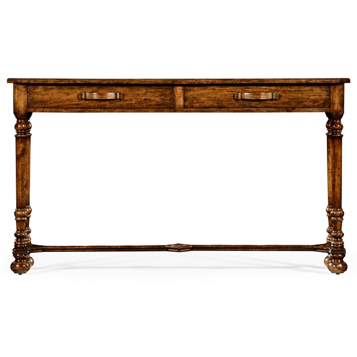 Heavily distressed parquet console with strap handles