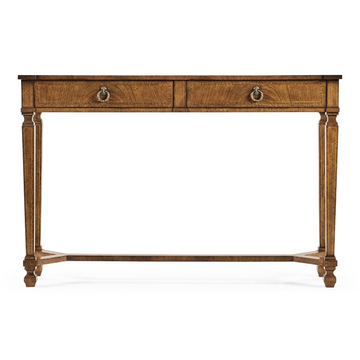 Empire style walnut two drawer console