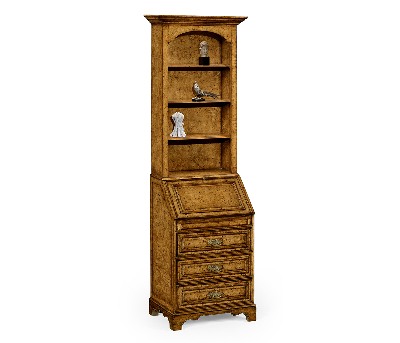 Burl oak slender bookcase bureau