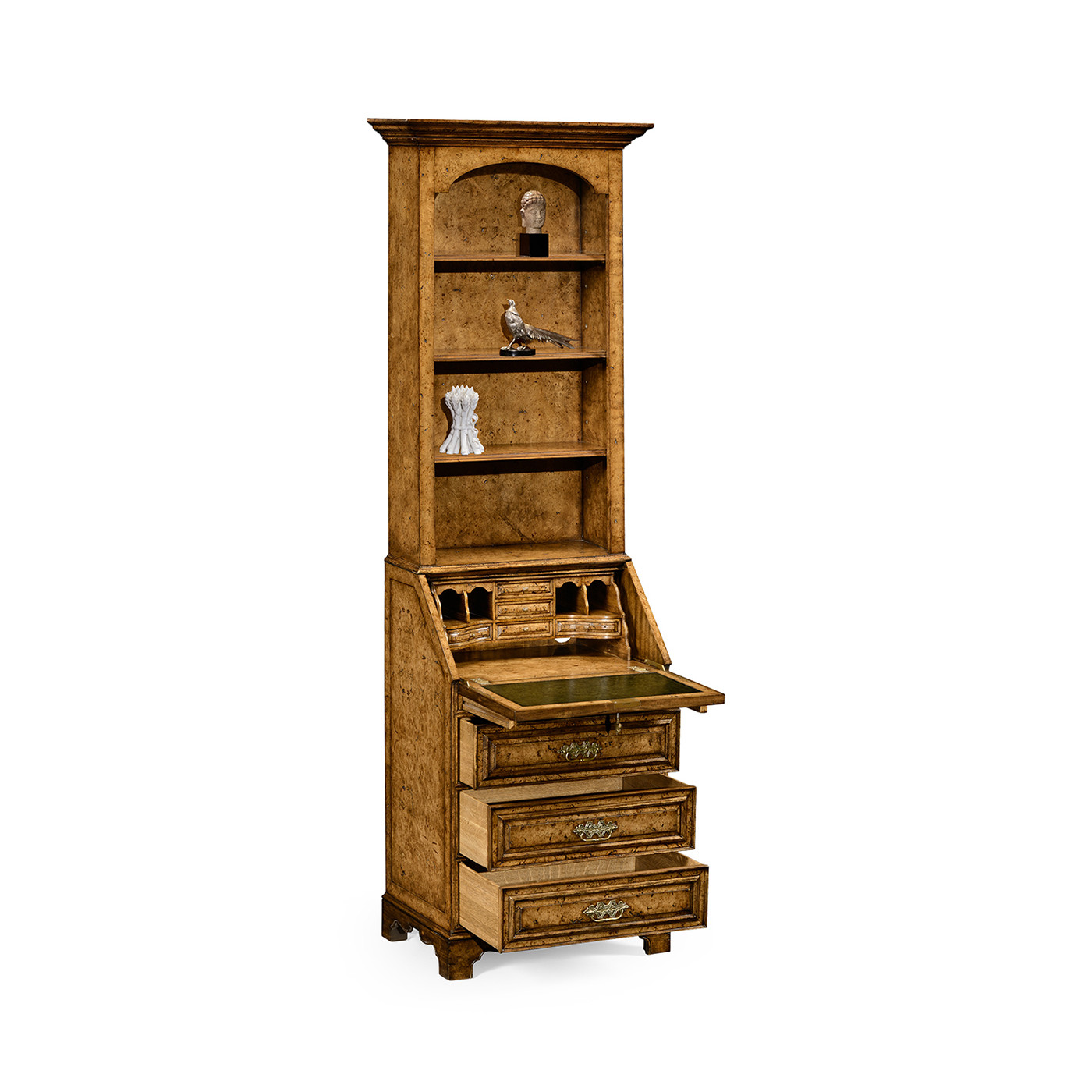 Burl oak slender bookcase bureau