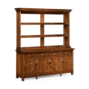 Heavily distressed parquet welsh dresser with strap handles