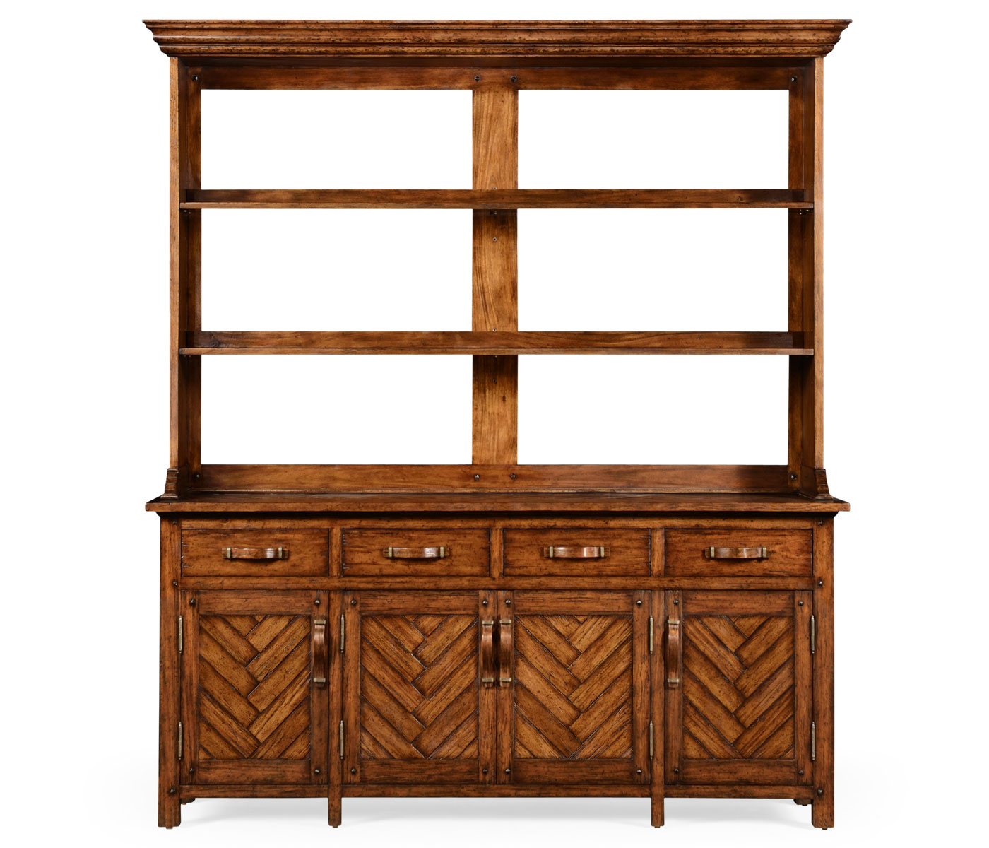 Heavily distressed parquet welsh dresser with strap handles