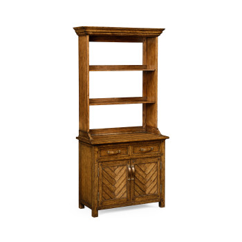 Plank walnut narrow dresser with strap handles