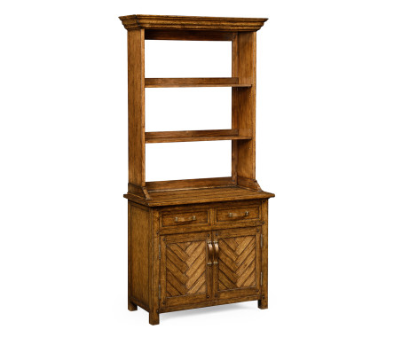 Plank walnut narrow dresser with strap handles