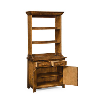 Plank walnut narrow dresser with strap handles