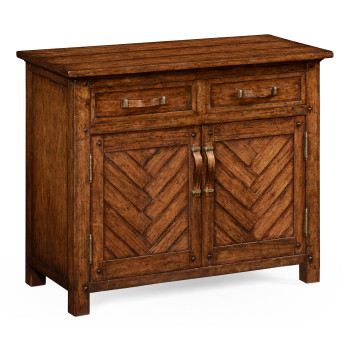 Plank walnut cabinet or dresser base with strap handles