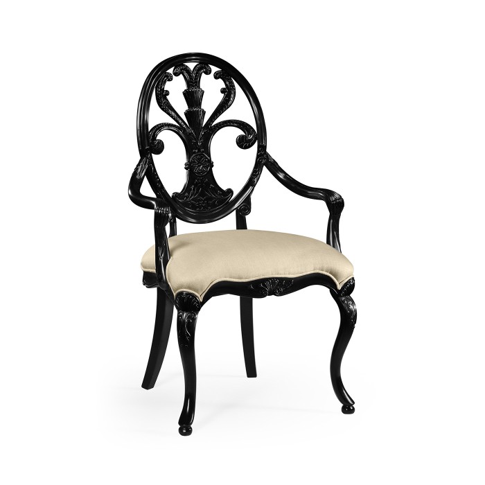 Sheraton Black Oval Back Arm Chair