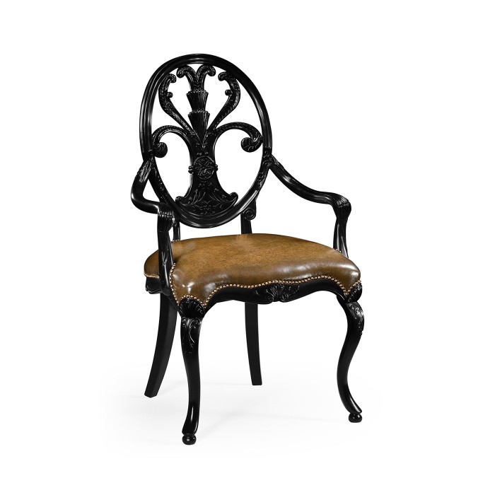Sheraton Black Oval Back Arm Chair