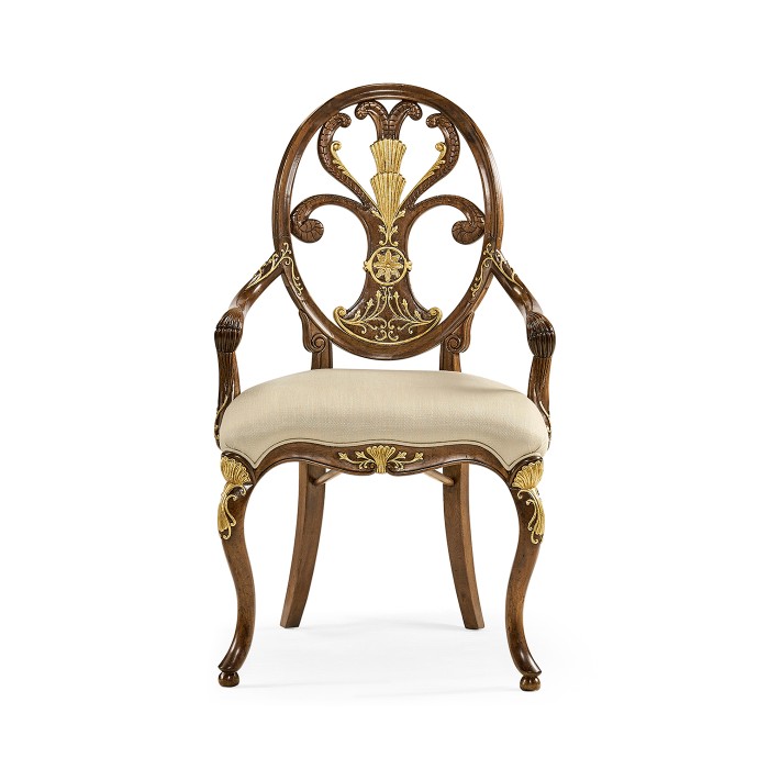 Sheraton Walnut Oval Back Arm Chair