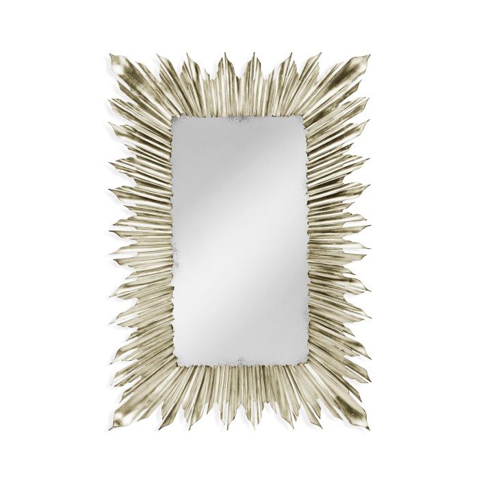 Silvered rectangular sunburst mirror