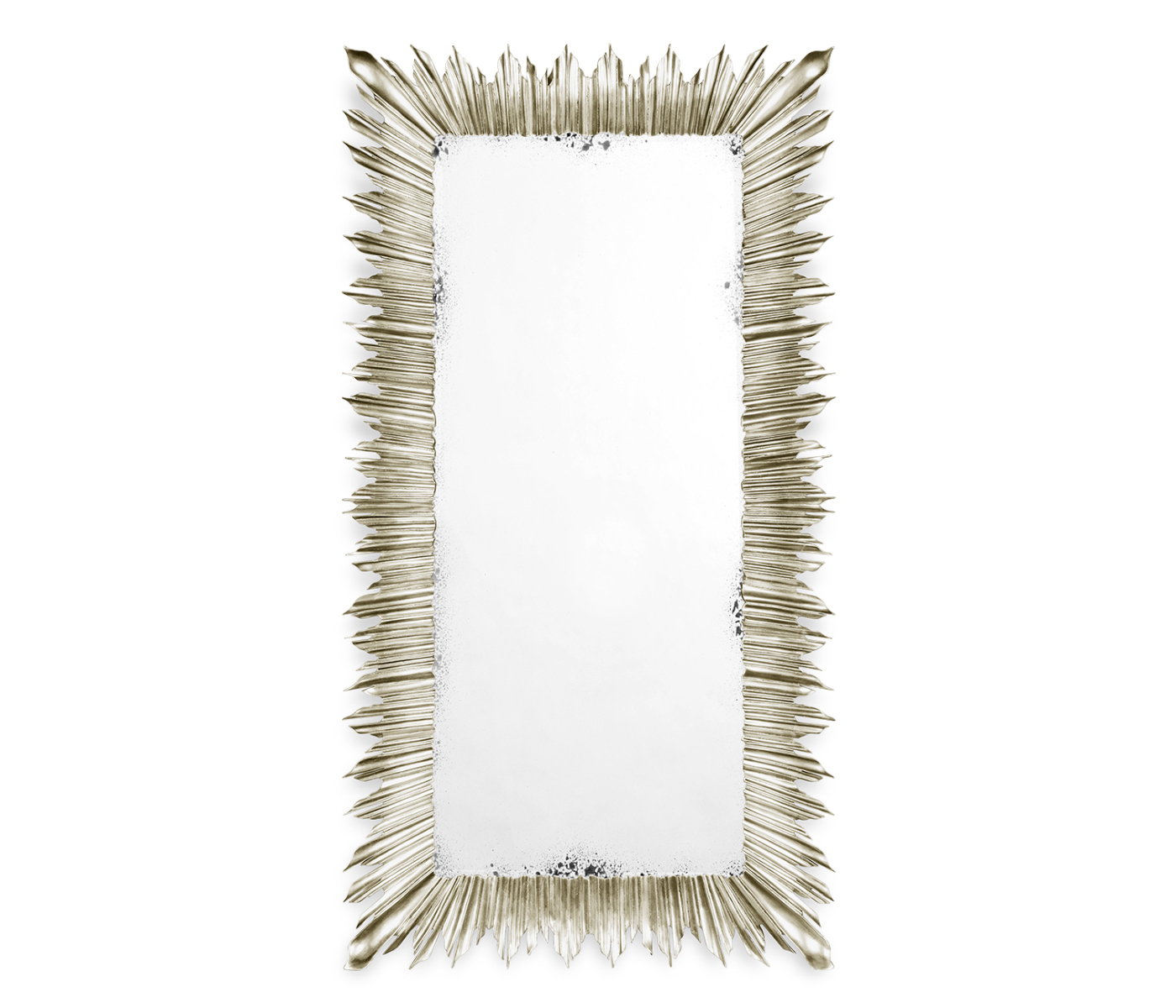 Silvered floor standing rectangular sunburst mirror