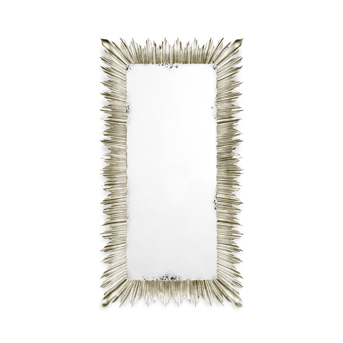 Silvered floor standing rectangular sunburst mirror