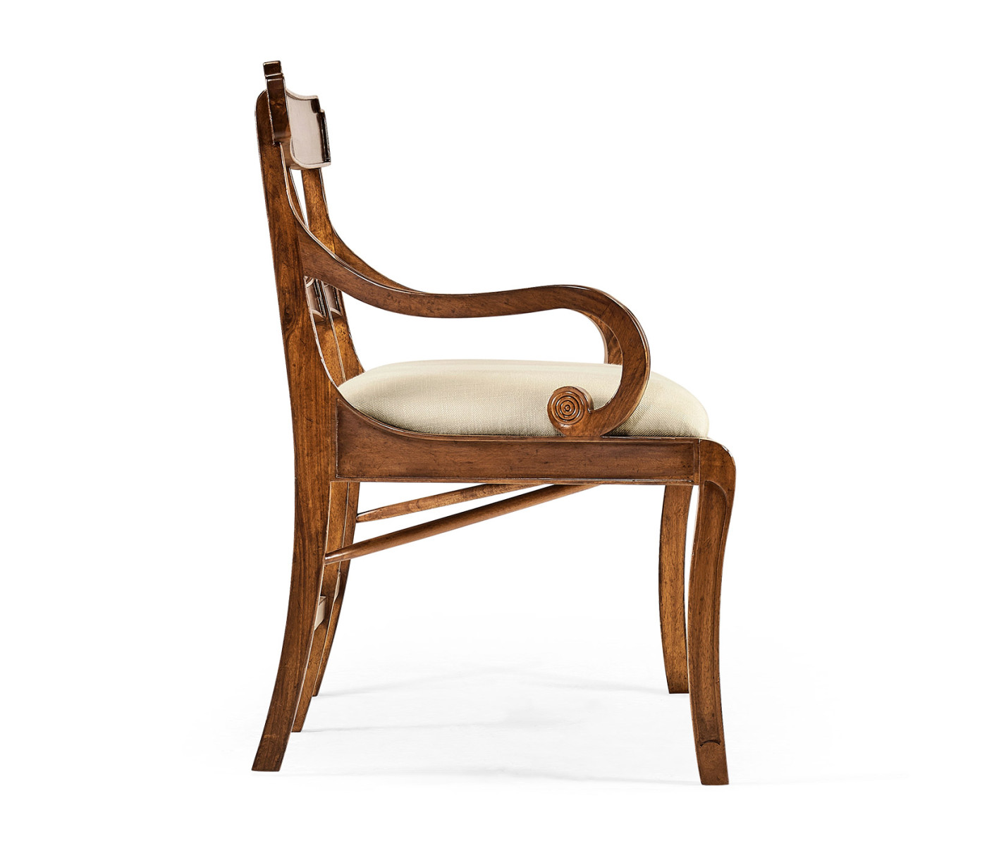 Regency Walnut Bench with Scrolling Arms