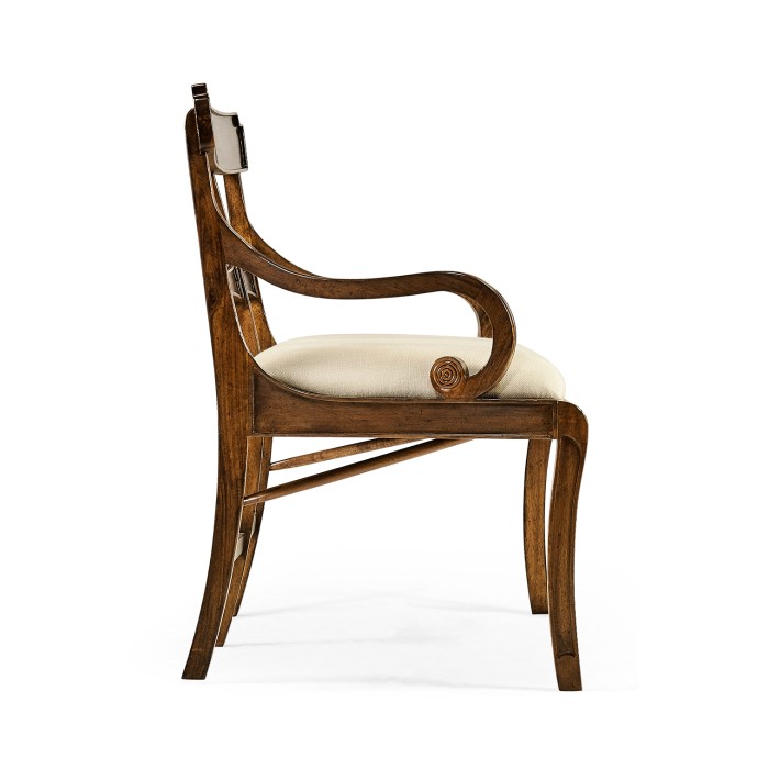 Regency Walnut Bench with Scrolling Arms