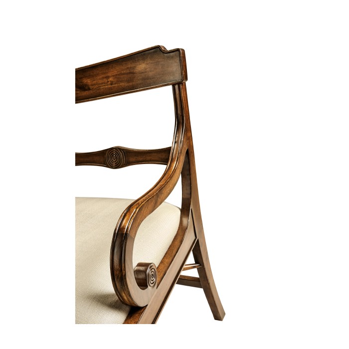 Regency Walnut Bench with Scrolling Arms