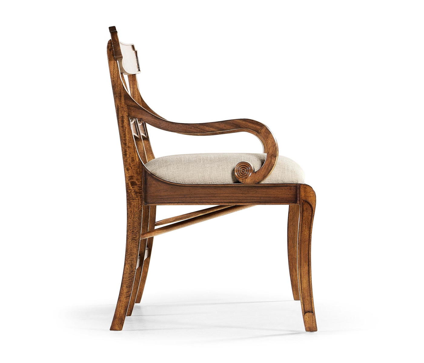 Regency Walnut Bench with Scrolling Arms