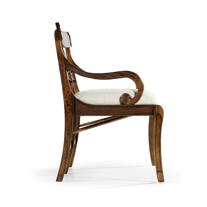 Regency Walnut Bench with Scrolling Arms