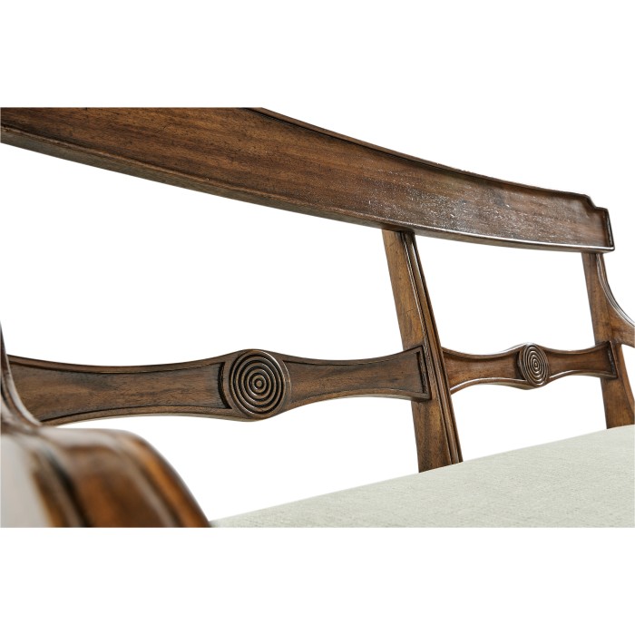 Regency Walnut Bench with Scrolling Arms