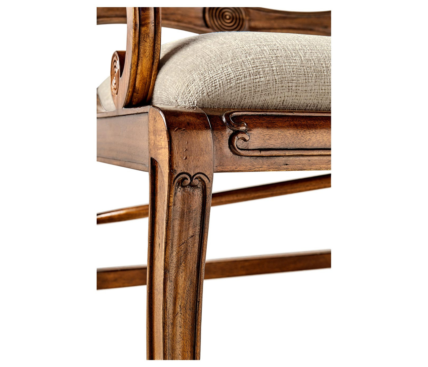 Regency Walnut Bench with Scrolling Arms