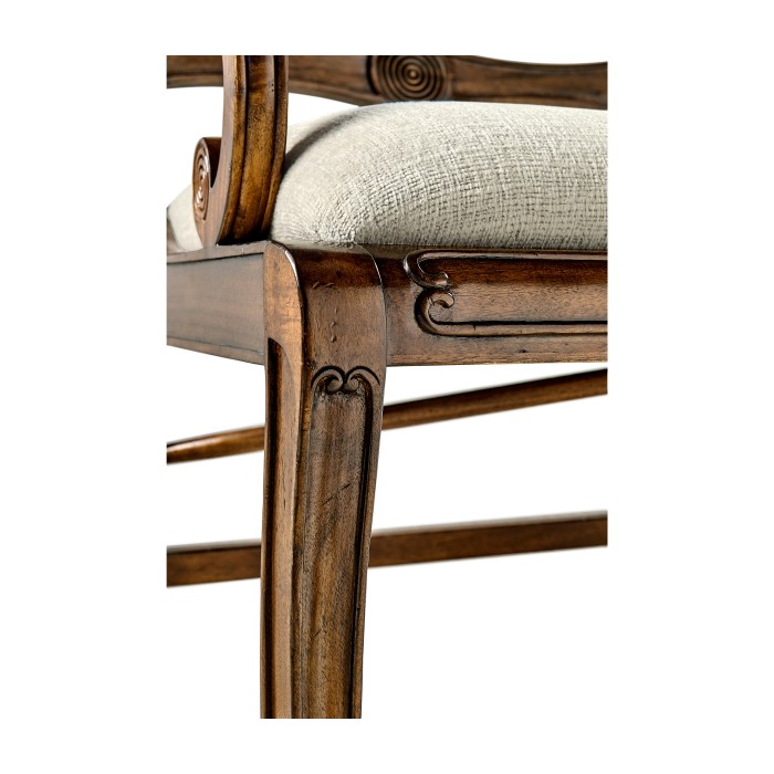 Regency Walnut Bench with Scrolling Arms