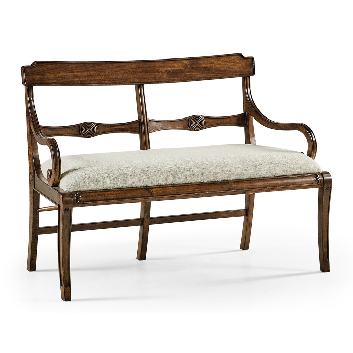 Regency Walnut Bench with Scrolling Arms