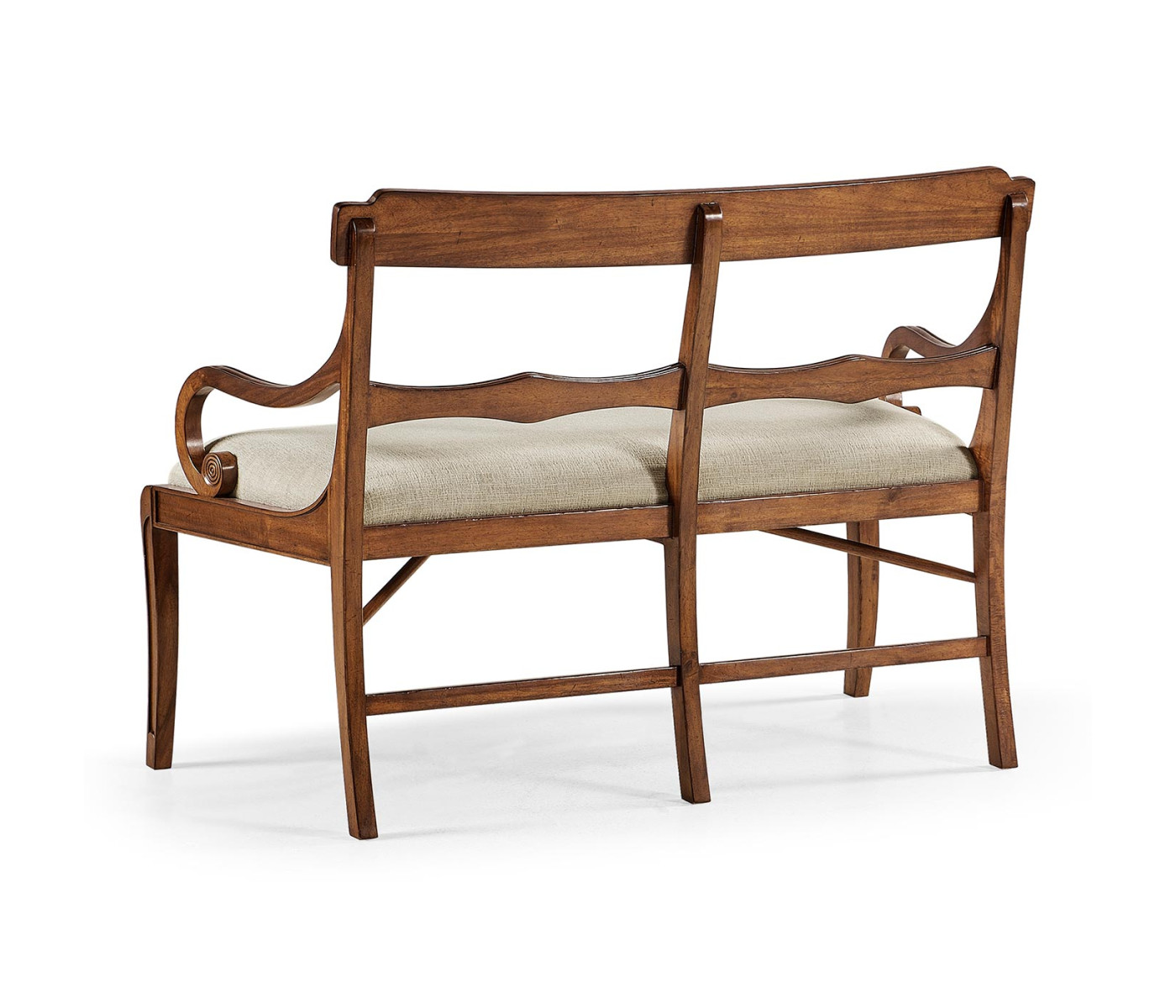 Regency Walnut Bench with Scrolling Arms