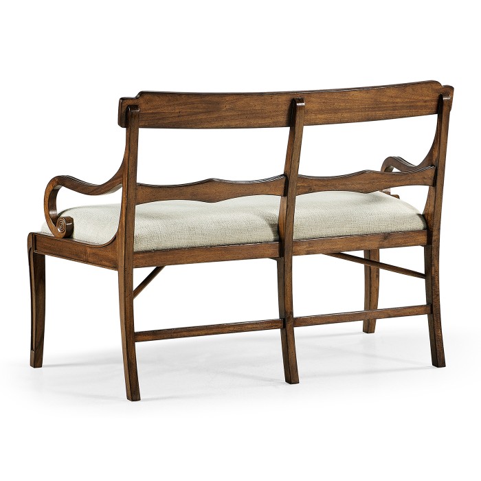 Regency Walnut Bench with Scrolling Arms