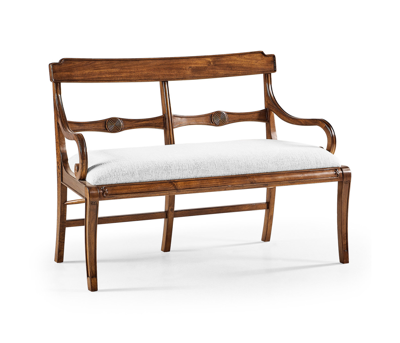 Regency Walnut Bench with Scrolling Arms