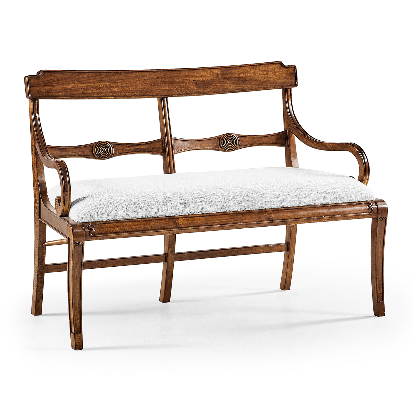 Regency Walnut Bench with Scrolling Arms