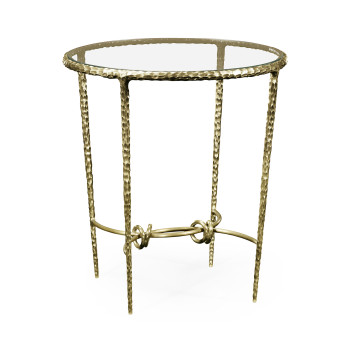 Hammered Light Brown Brass Circular Side Table
