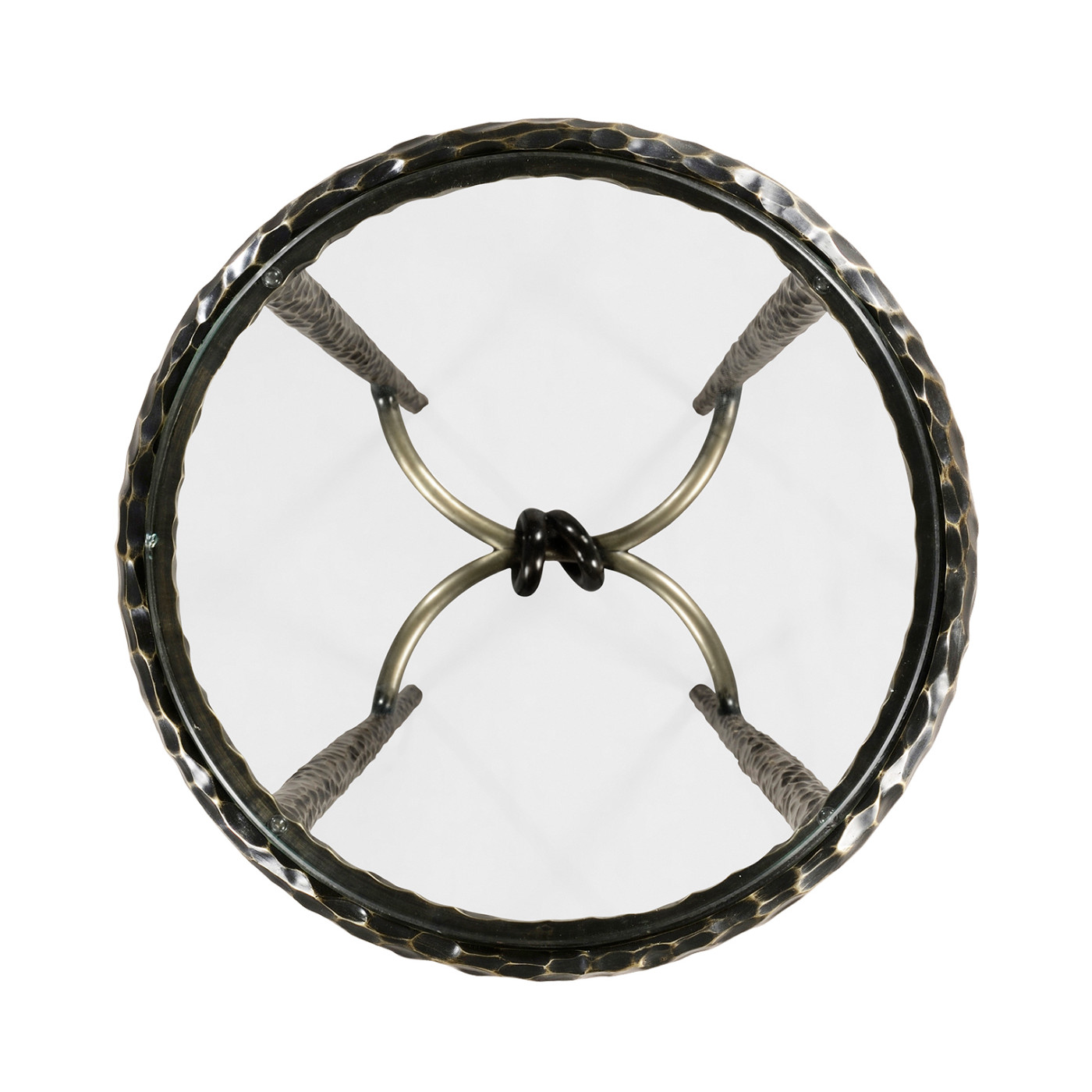 Bronze finish hammered iron circular wine table