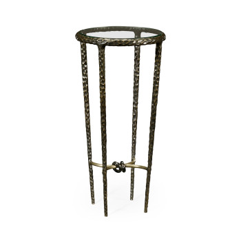 Bronze finish hammered iron circular wine table