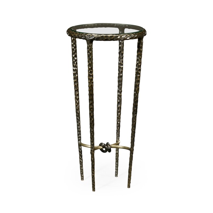 Bronze finish hammered iron circular wine table