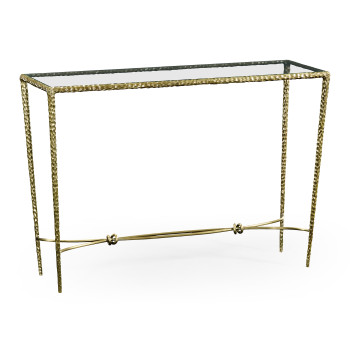Hammered Light Brown Brass Rectangular Console