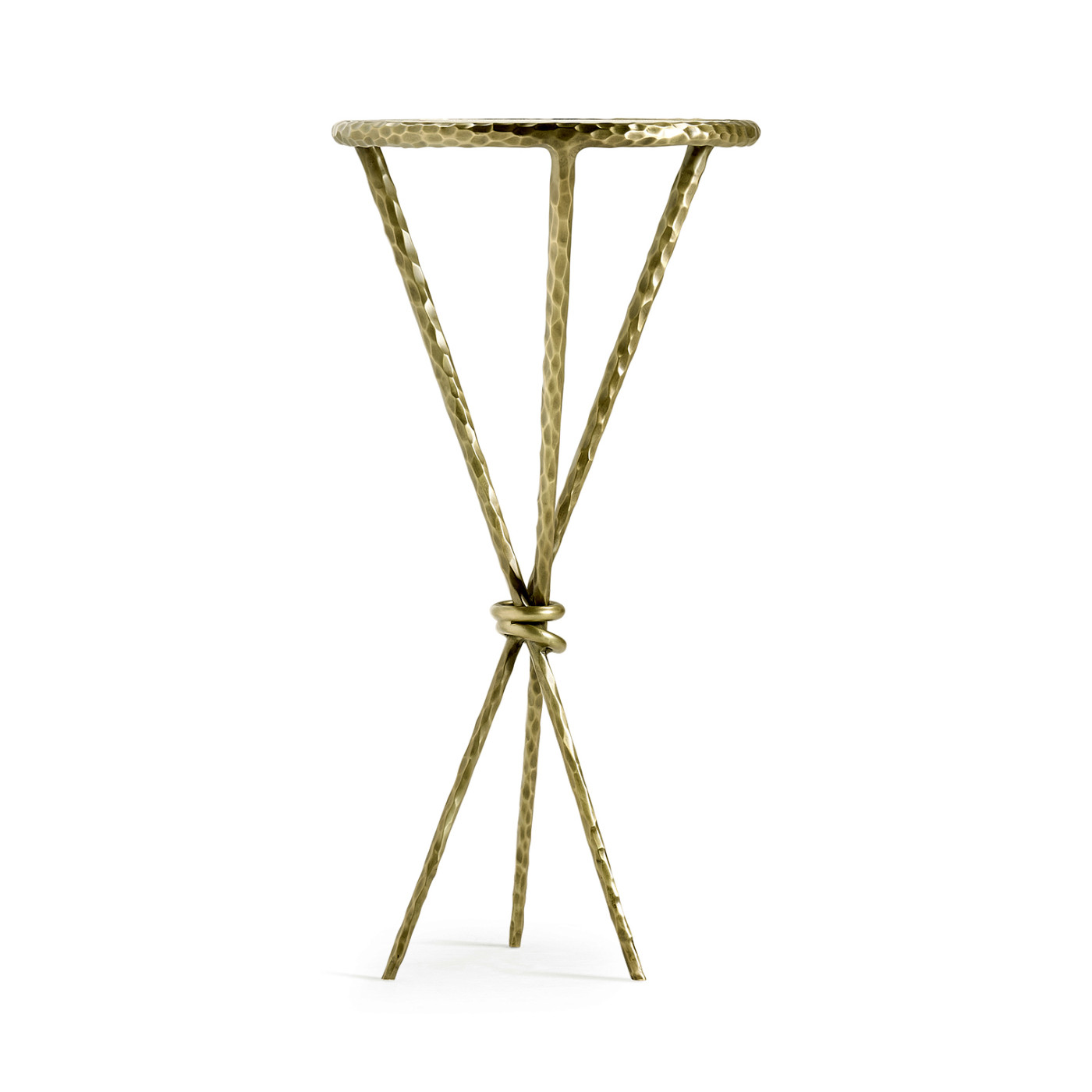 Hammered Light Brown Brass Circular Wine Table