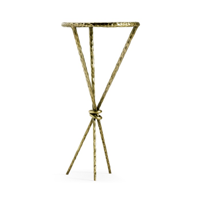 Hammered Light Brown Brass Circular Wine Table