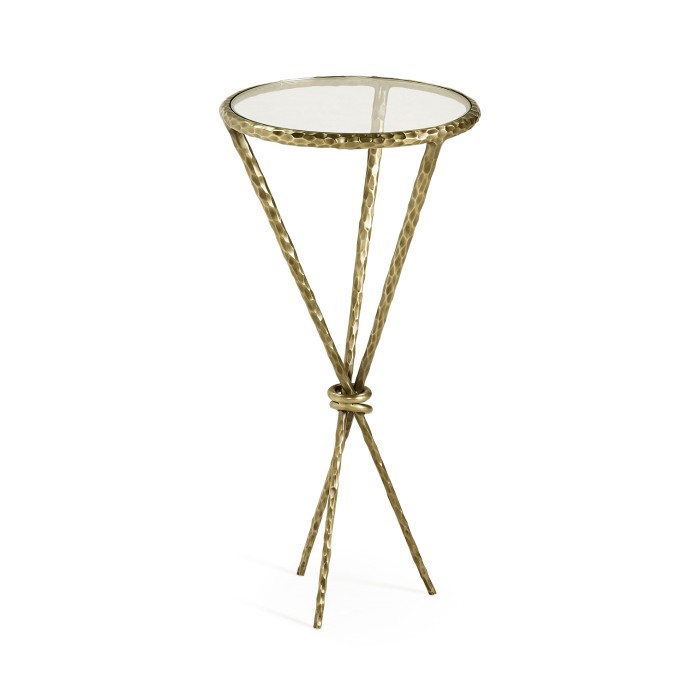 Hammered Light Brown Brass Circular Wine Table