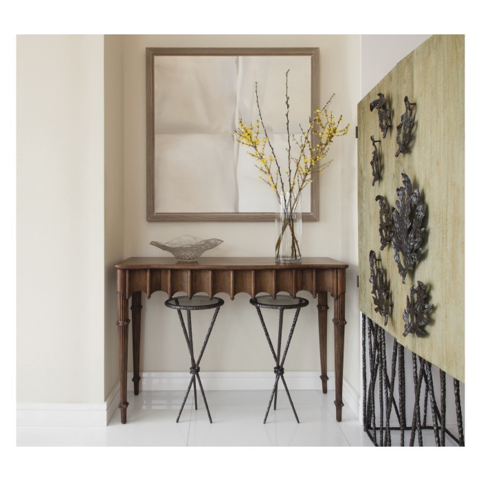 Hammered Light Brown Brass Circular Wine Table