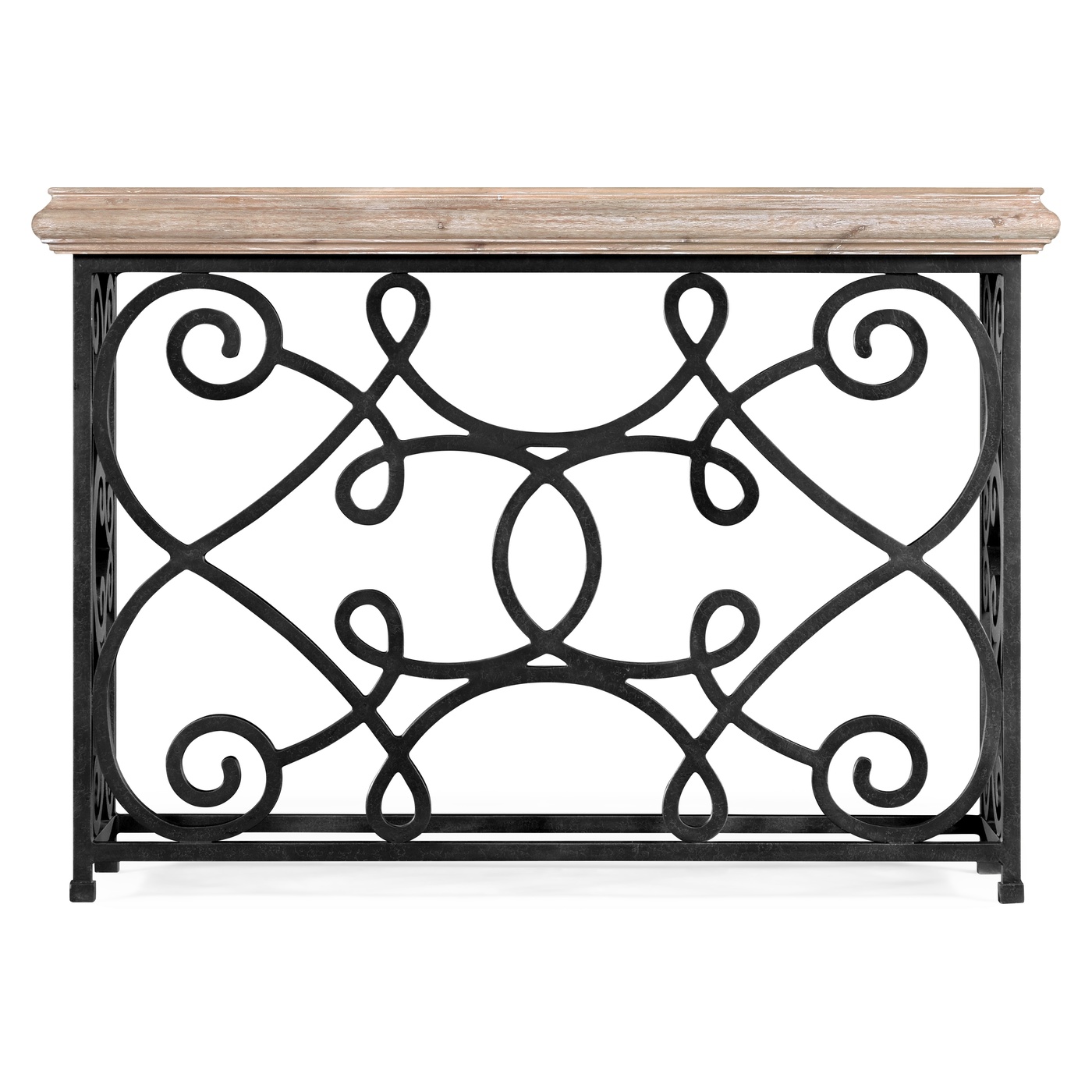 Width Rectangular Limed Wood Console with Wrought Iron Base 54