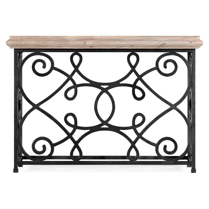 Width Rectangular Limed Wood Console with Wrought Iron Base 54