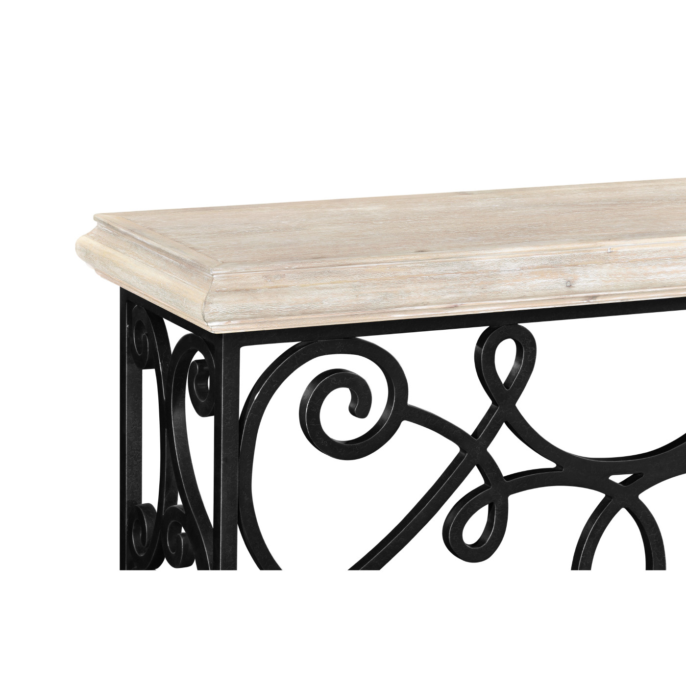 Width Rectangular Limed Wood Console with Wrought Iron Base 54