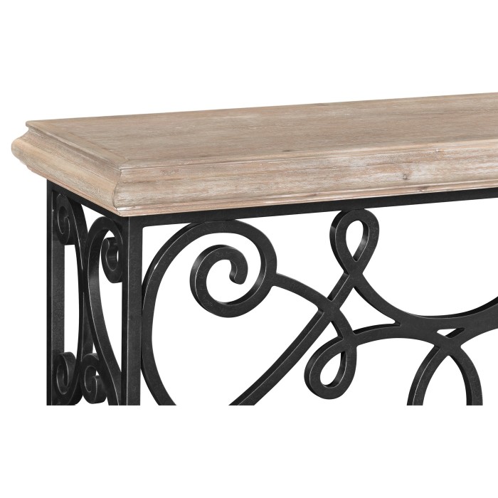 Width Rectangular Limed Wood Console with Wrought Iron Base 54
