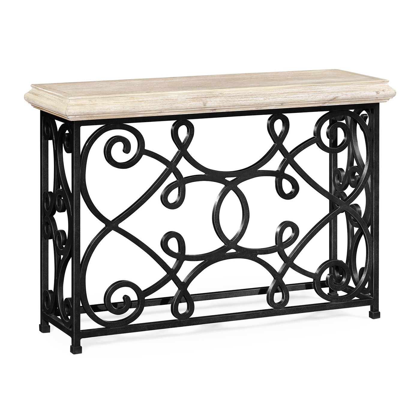 Width Rectangular Limed Wood Console with Wrought Iron Base 54
