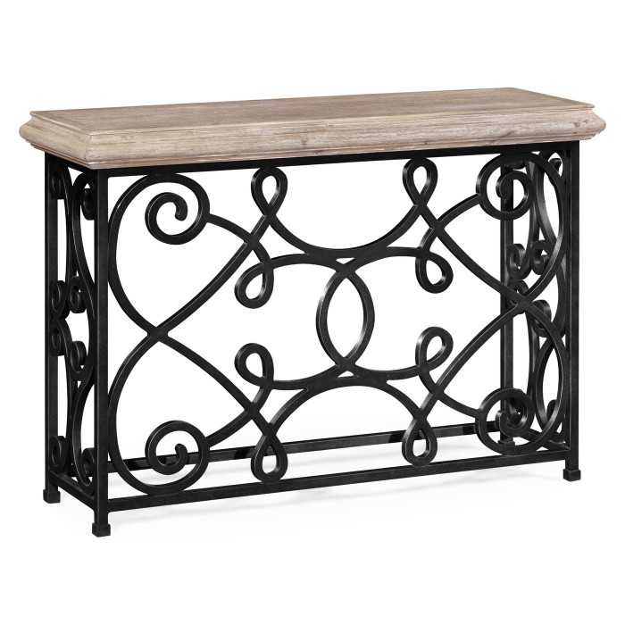 Width Rectangular Limed Wood Console with Wrought Iron Base 54