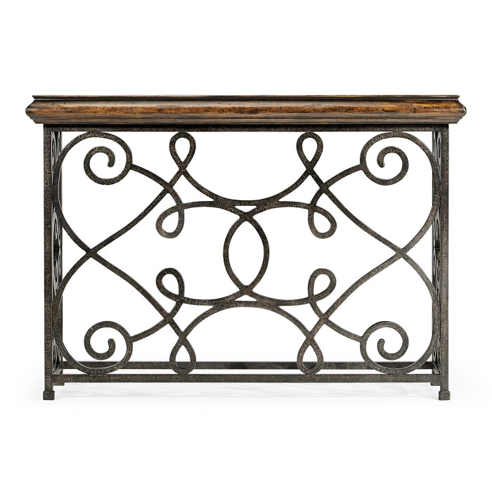 Width Rectangular Rustic Walnut Console with Wrought Iron Base 54