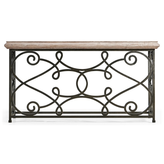 Width Rectangular Limed Wood Console with Wrought Iron Base 72
