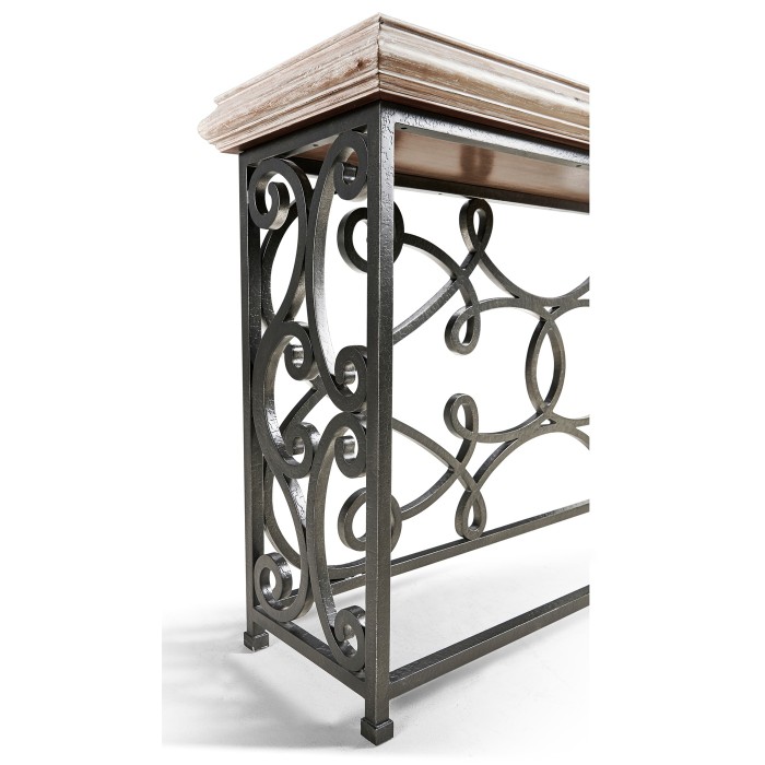 Width Rectangular Limed Wood Console with Wrought Iron Base 72