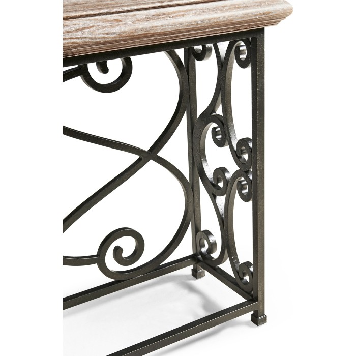 Width Rectangular Limed Wood Console with Wrought Iron Base 72