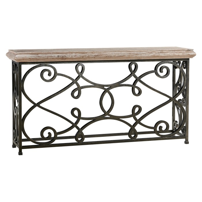 Width Rectangular Limed Wood Console with Wrought Iron Base 72